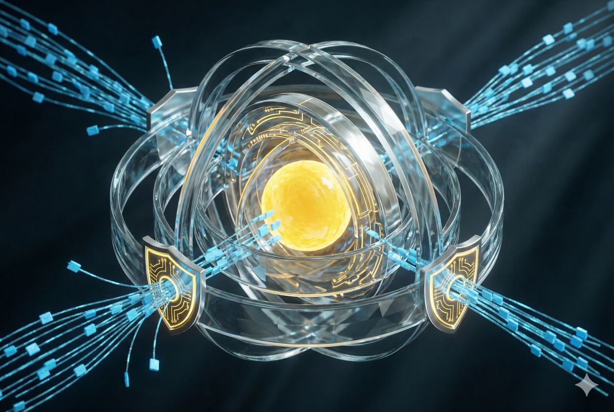 Kuvituskuva: Kilpäi ja datavirtoja keskuksen ympärillä