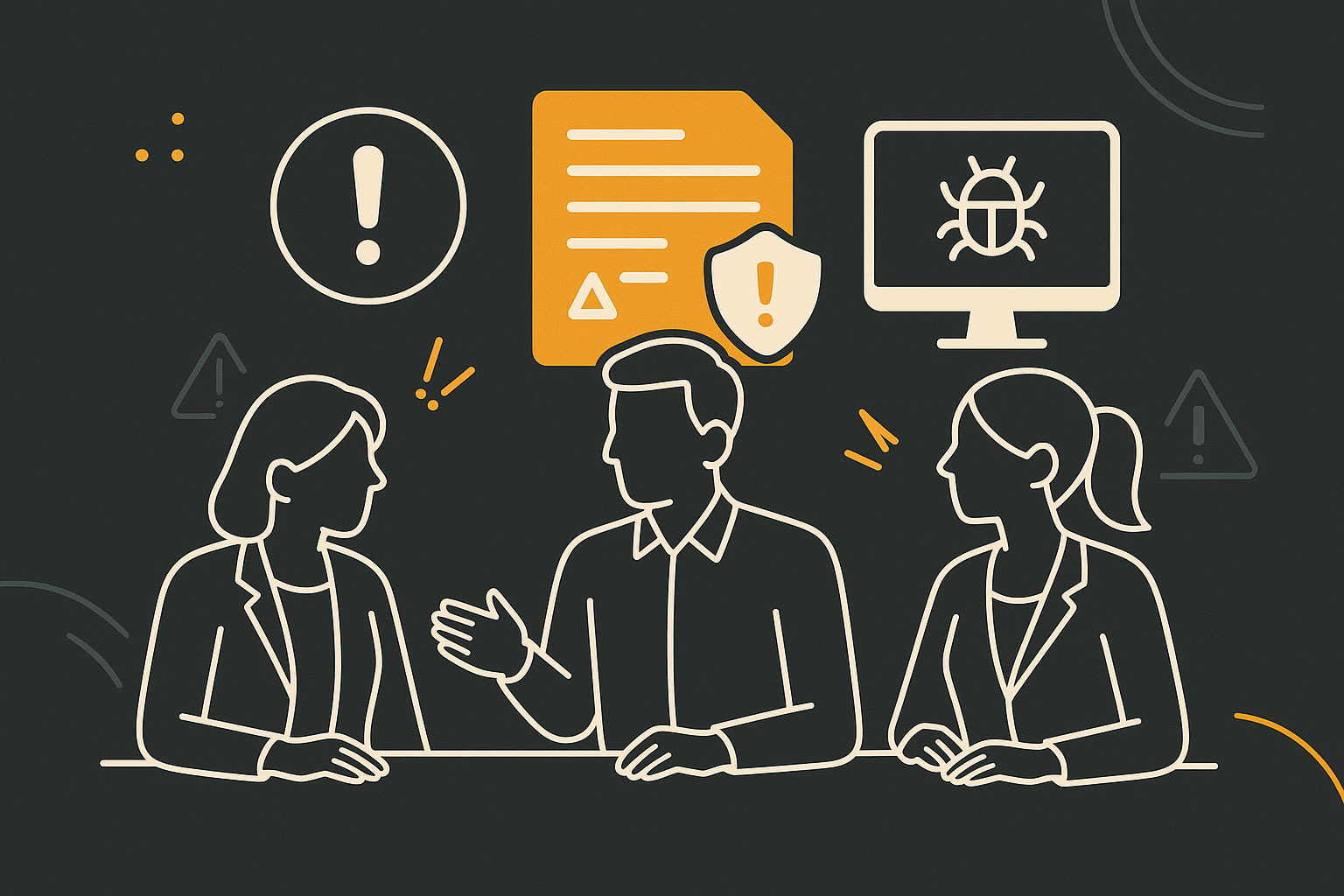 Kuvituskuva. Kolme henkilöä keskustelemassa kiivaasti.