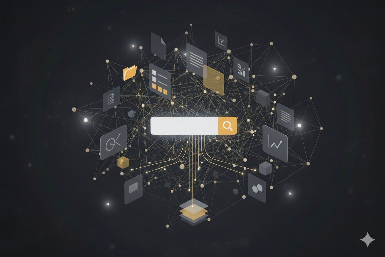 Kuvituskuva. Abstrakti Vertex AI hakuikkuna yhdistettynä puhelimen näyttöön