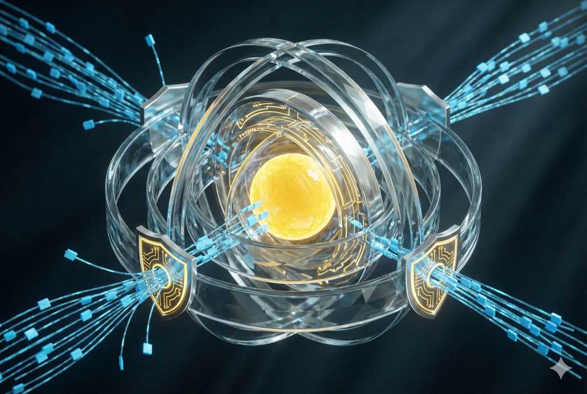 Kuvituskuva: Kilpäi ja datavirtoja keskuksen ympärillä